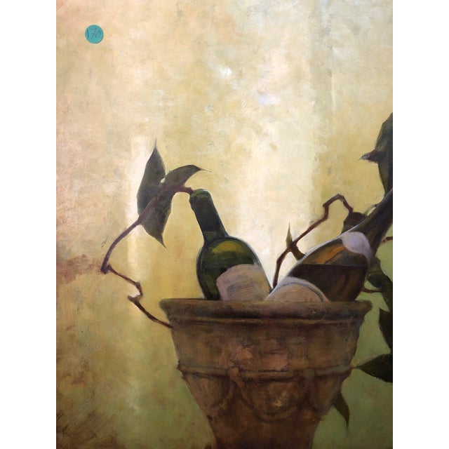 Art Deco Late 20th Century Still Life With Wine and Plants – Original Oil Painting on Canvas For Sale - Image 3 of 5