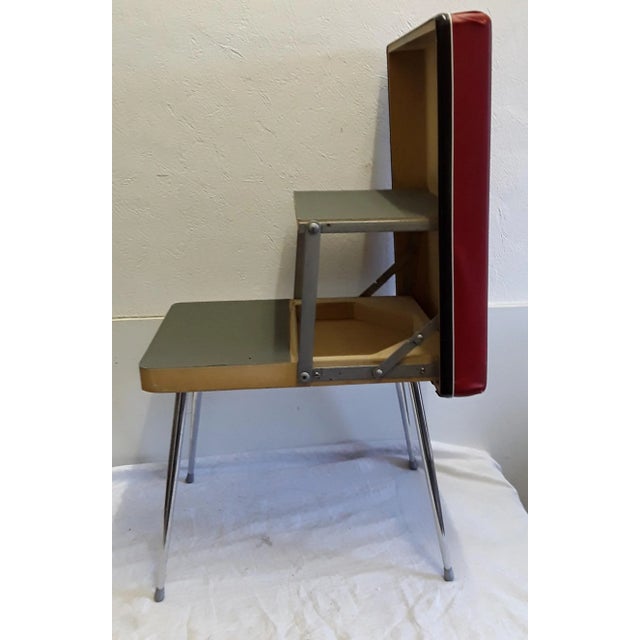 Chromed Steel & Red Vinyl Folding Stool with Storage, 1970s For Sale - Image 3 of 7
