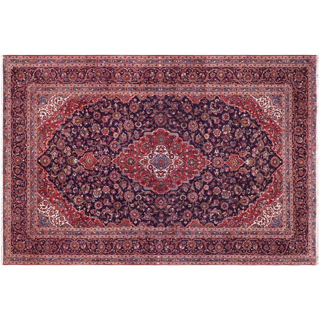 Blue Shabby Chic Persian Tabriz Blue/Red Wool Rug - 9'6'' X 13'7'' For Sale - Image 8 of 10