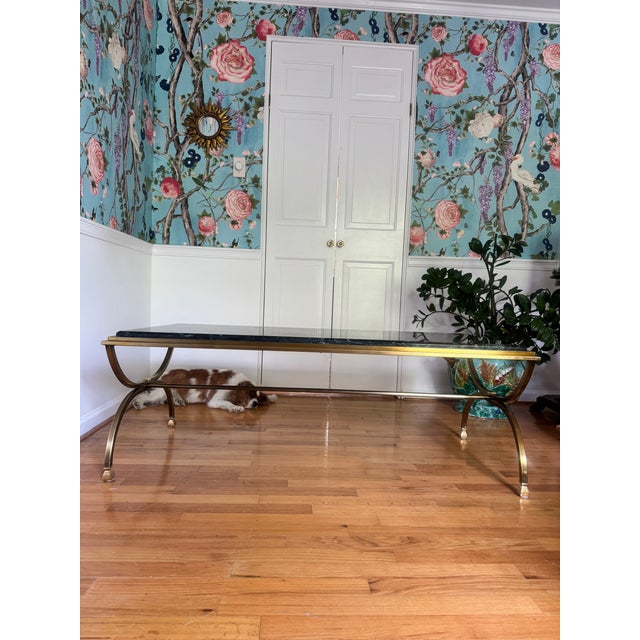 Mid 20th Century Maison Jansen Style Green Marble Brass Coffee Table For Sale In Pittsburgh - Image 6 of 12
