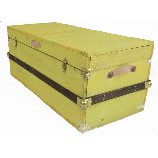 2010s Rustic Sunny Yellow Washed Steamer Trunk For Sale - Image 5 of 7