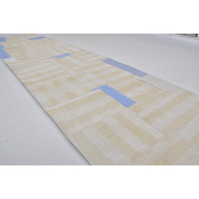 White and Blue Runner Rug, 1960 For Sale - Image 6 of 11