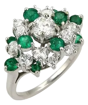 Diamond & Emerald 14k White Gold Cluster Ring, Size 6
