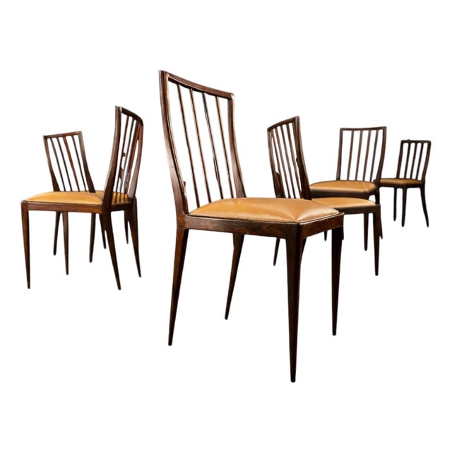 Set of Six Brazilian Modern Dining Chairs in Rosewood & Leather by Geraldo De Barros, Unilabor, 1950s For Sale