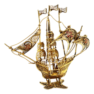 Small Silver Caravel with Gilded Filigree