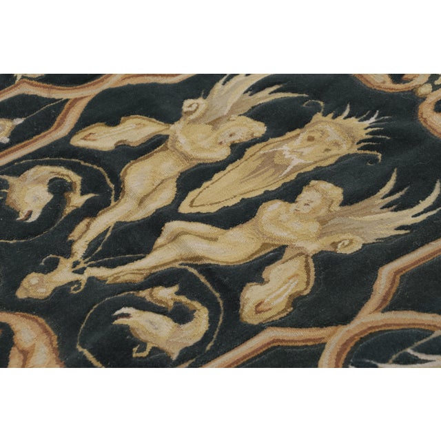 Rug & Kilim Rug & Kilim’s Tudor Style Flatweave in Black With Gold Pictorial Patterns For Sale - Image 4 of 9