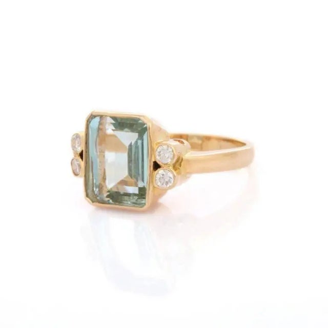 Not Yet Made - Made To Order 18k Yellow Gold 5.45 Carat Aquamarine and Diamond Cocktail Ring Size 11 For Sale - Image 5 of 6