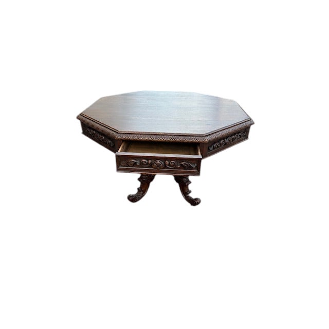 English Carved Oak Octagonal Center Table For Sale In Tampa - Image 6 of 12