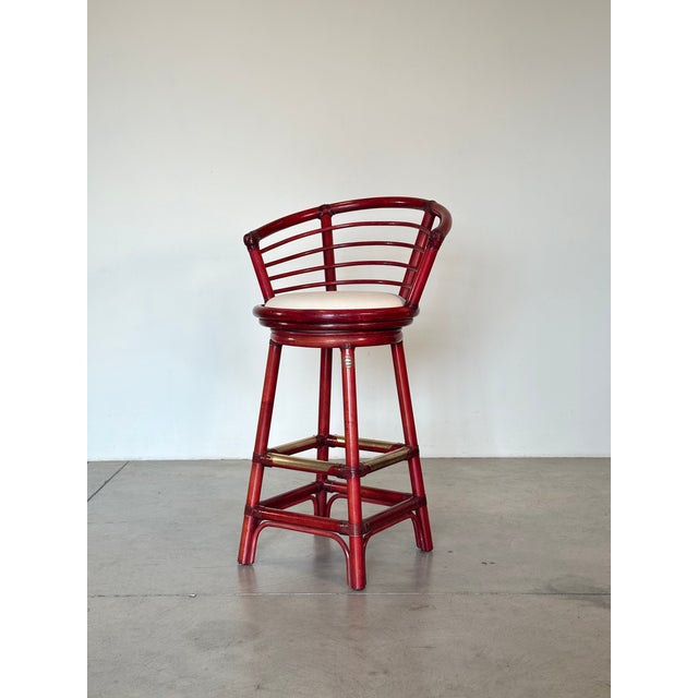 Rattan, Wood and Bamboo Swivel Bar Stools, 1970s, Set of 2 For Sale - Image 11 of 18