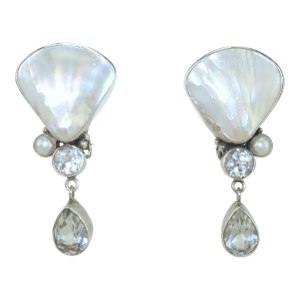 1990s Echo of the Dreamer Pearl, Crystal & Sterling Silver Earrings- 2 Pieces