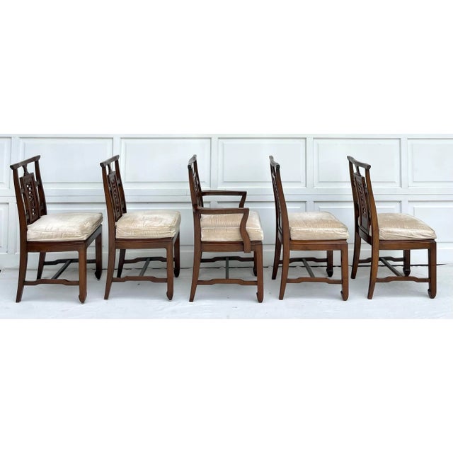 Brown Set of 5 Asian Carved Wood Dining Chairs For Sale - Image 8 of 12