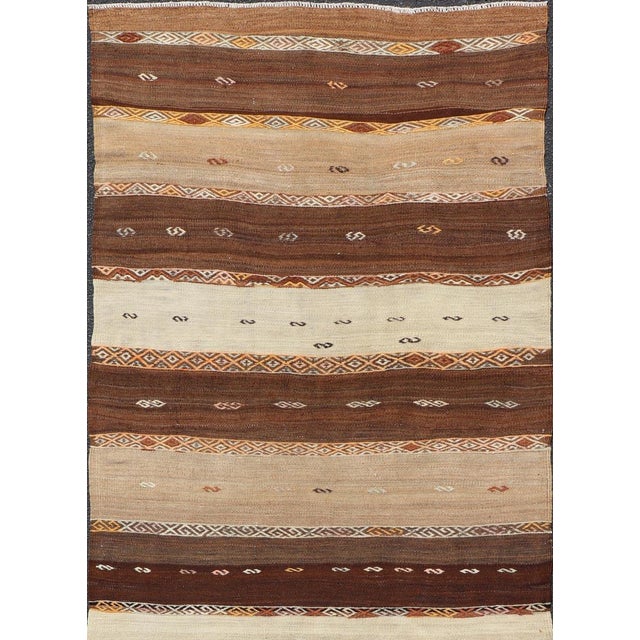 Vintage Earthy Kilim Gallery Runner With Stripe Design in Multi Colors & Motif's 4'6 X 11'7 For Sale In Atlanta - Image 6 of 10