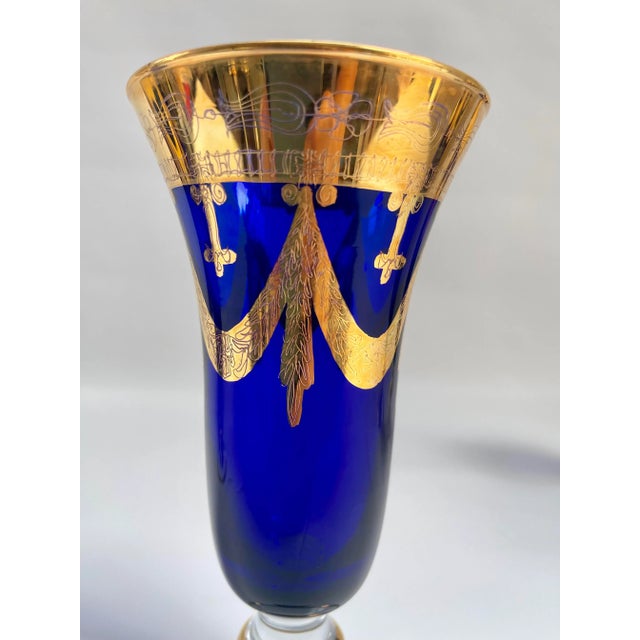 Late 20th Century Arte Italica Medici 24-K Gold Cobalt Blue Champagne Flutes - Set of 4 For Sale - Image 5 of 6