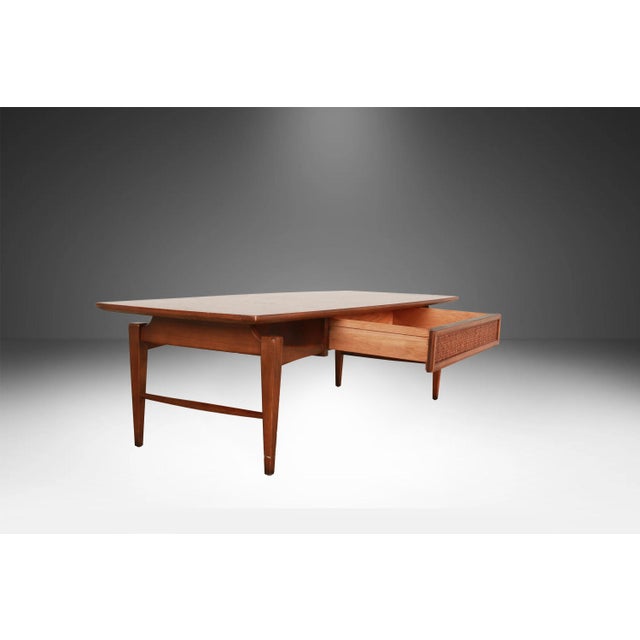 Mid Century Lane Esteem Cane Front Walnut Coffee Table For Sale - Image 13 of 13