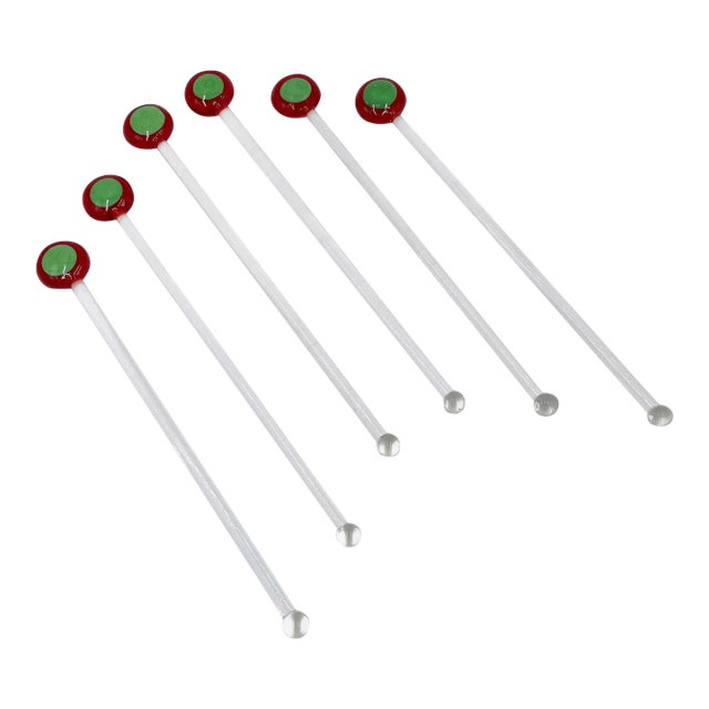 Red and Green Cocktail Swizzle Sticks, Set of 6 For Sale