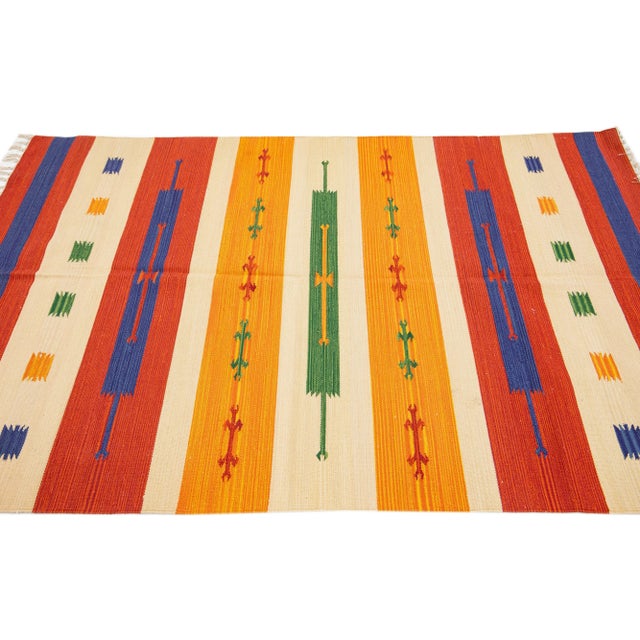 2020s 2020s Modern Kilim Handmade Multicolor Geometric Wool Rug For Sale - Image 5 of 7