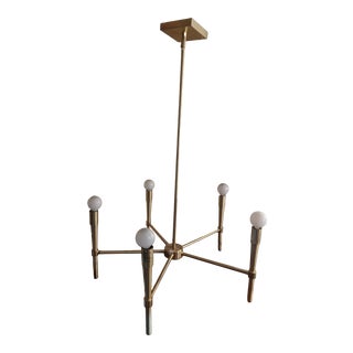 Minimalist 5 Arm Brass Chandelier For Sale