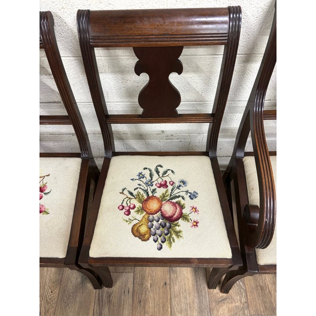 Wood Vintage Regency Duncan Phyfe Style Needlepoint Dining Chairs - Set of 6 For Sale - Image 7 of 12