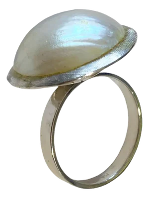 Vintage 18k White Gold Mabe Pearl Ring Sz 7