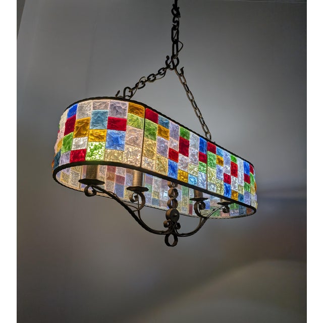 Large Italian Multicolor Hammered Glass and Wrought Iron Lamp, 1990s For Sale - Image 12 of 15