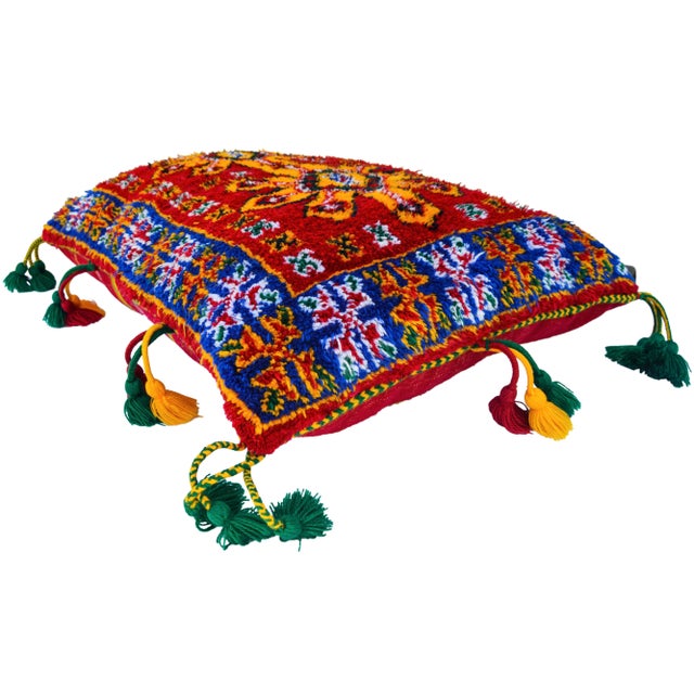 Tribal Mid 20th Century Moroccan Orange-Patterned Pillow W/ Berber Graphics For Sale - Image 3 of 13