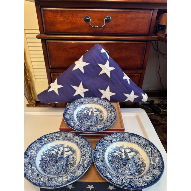 A curated trio of Liberty Blue serving bowls featuring the historic Old North Church—an iconic symbol of America’s...