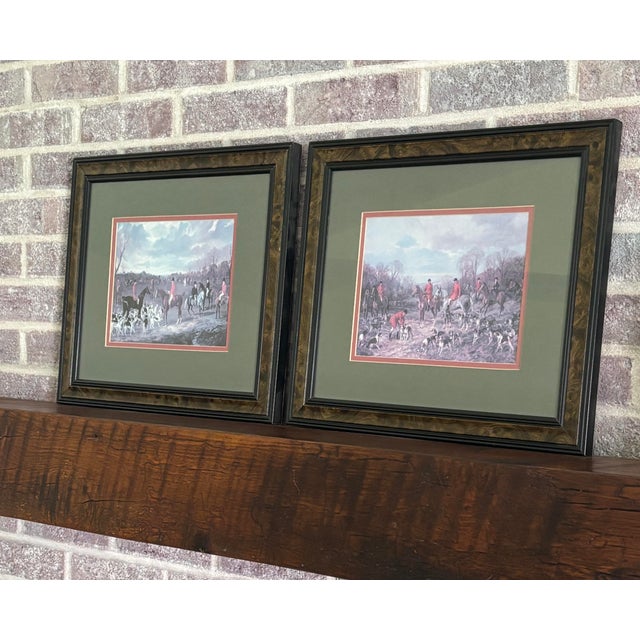 Mid 20th Century Vintage John Frederick Herring Richard Berenholtz Sr English Fox Hunting Prints Framed Pair Burl For Sale - Image 5 of 7
