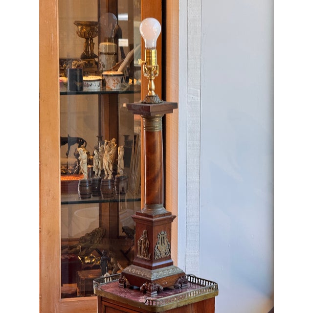 1920s Mahogany Column Lamp With Bronze Mounts For Sale - Image 9 of 10