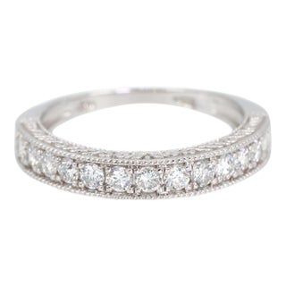 14k (585) White Gold Natural Diamond Engraved Band Ring, Size 6 For Sale