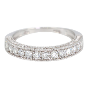 14k (585) White Gold Natural Diamond Engraved Band Ring, Size 6