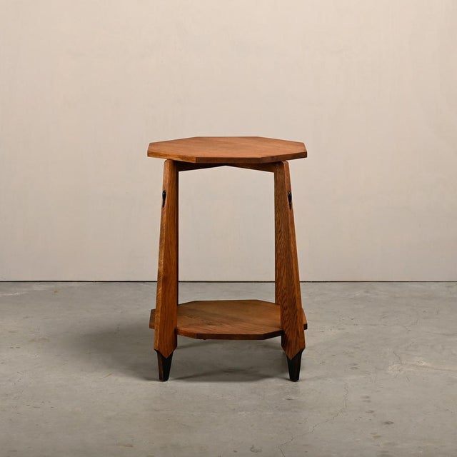 Dutch Art Deco Octagon Side Table in Oak, 1930s For Sale - Image 4 of 16