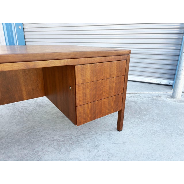 Mid Century Walnut and Burlwood Executive Desk by Hiebert For Sale - Image 9 of 17