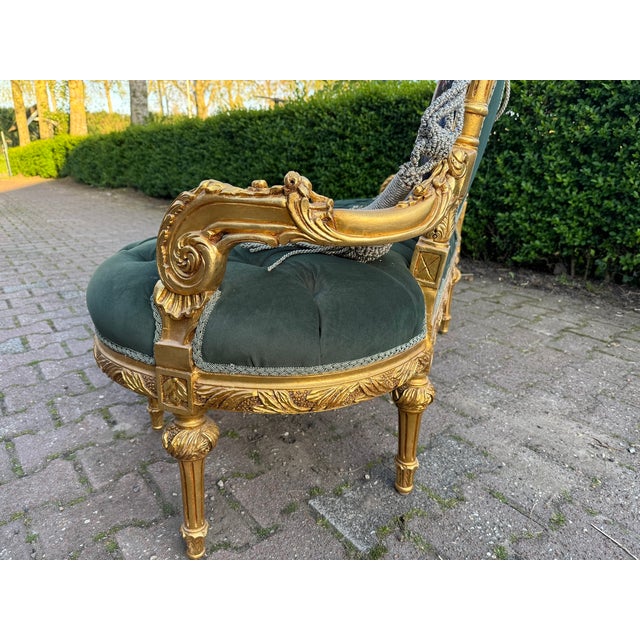 1970 French Louis XVI Gold Green Velvet Settee - 1 Pc For Sale - Image 17 of 18