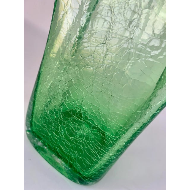 2009 Blenko Antique Green Paper Bag Blown Art Crackle Glass Vase Mid-Century Modern Style For Sale In San Antonio - Image 6 of 12
