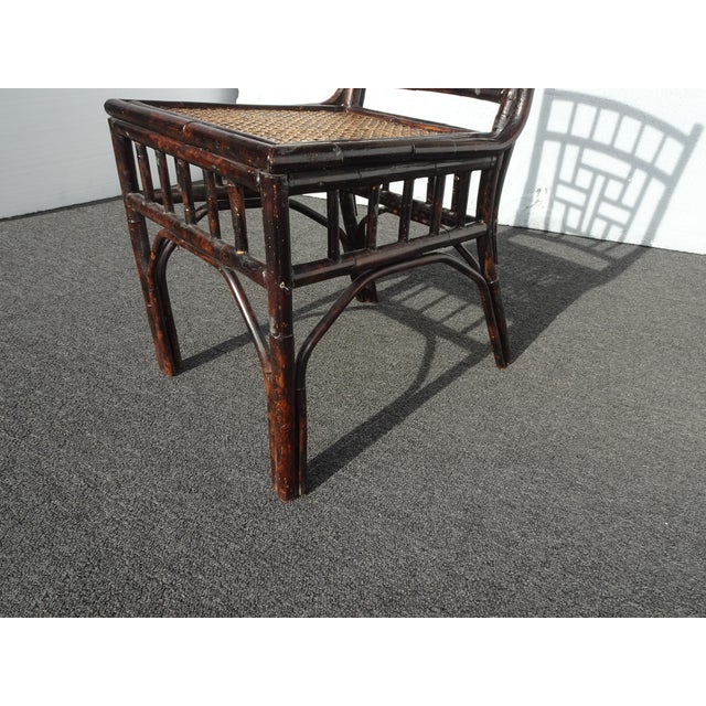 Vintage Chippendale Style Bamboo Brown Cane Side Chair For Sale - Image 10 of 18