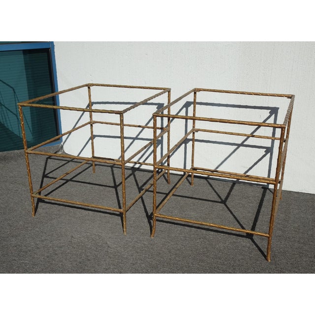 1970s Pair of Vintage Three Tier Brass Bronze Side Tables W Etched Leaf Frames For Sale - Image 5 of 18