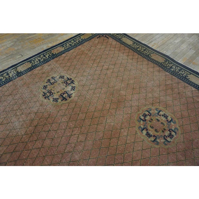 Pretty Rose Background Color With Geometric Design Antique Chinese Rug For Sale In New York - Image 6 of 14