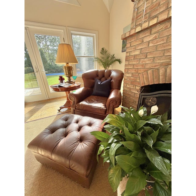 Restoration Hardware Churchill Leather Chair with Coordinating Mitchell Gold Ottoman for Restoration Hardware The...