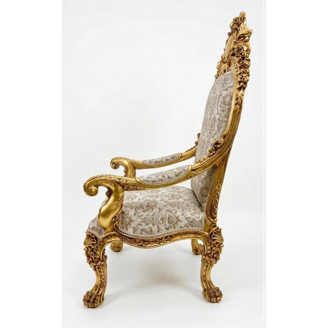 Top quality Vintage Throne Chair made of real solid Wood carved with antique finish gold leaf Gilding. High end quality...