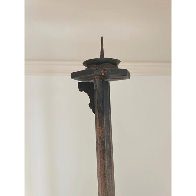 Brown Early 18th Century Primitive Wood Candlestick For Sale - Image 8 of 8