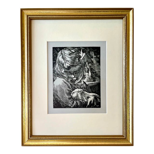 Vintage Original Woodblock Print "Affection" by Dan Burne Jones 1930 For Sale