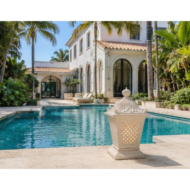 Vintage Palm Beach Regency Pier-Top Cast Stone Garden Lantern For Sale - Image 11 of 12
