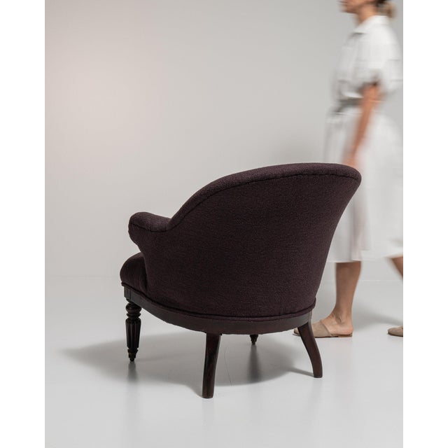 Tufted barrel-back accent chair in Deep Aubergine Plum. Its deep aubergine plum finish sets off button-tufted plum...