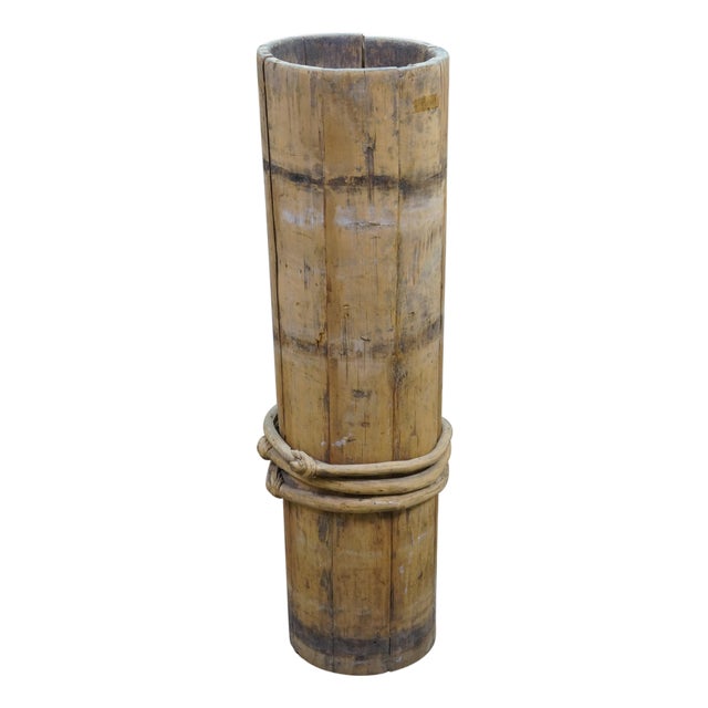 Antique Tibetan Wood Yak Butter Churn Bucket 29" For Sale