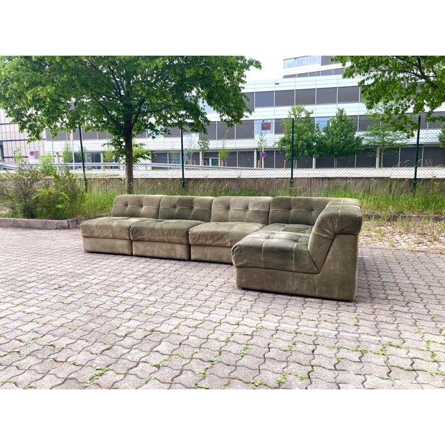 Vintage Green Suede Modular Sofa, 1970s, Set of 5 For Sale - Image 11 of 18