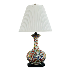 English Imari Porcelain Table Lamp Blue Red Green Gilt
