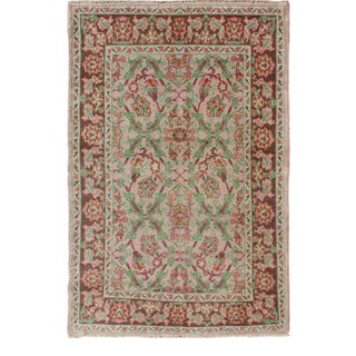 Pink, Ivory, Mocha Brown and Green Floral Design Mid-Century Turkish Oushak Rug For Sale
