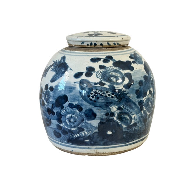 Blue Vintage Chinoiserie Blue & White Porcelain Ginger Jar W/ Swallow Birds 9" H For Sale - Image 8 of 8