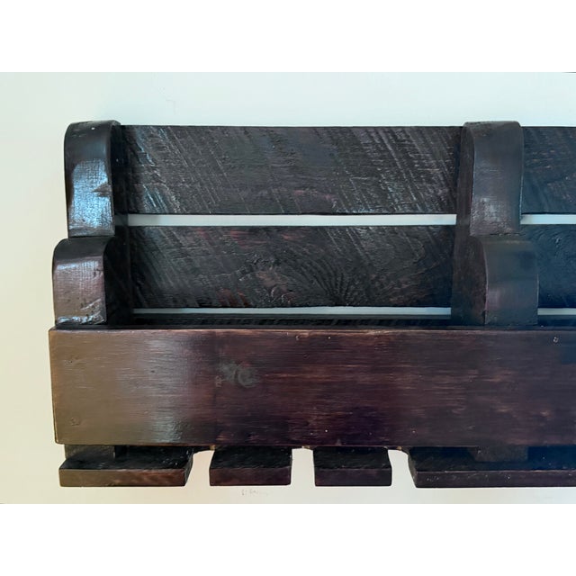 1980s Rustic Wooden Handmade Wine Bottle Holder For Sale - Image 4 of 11