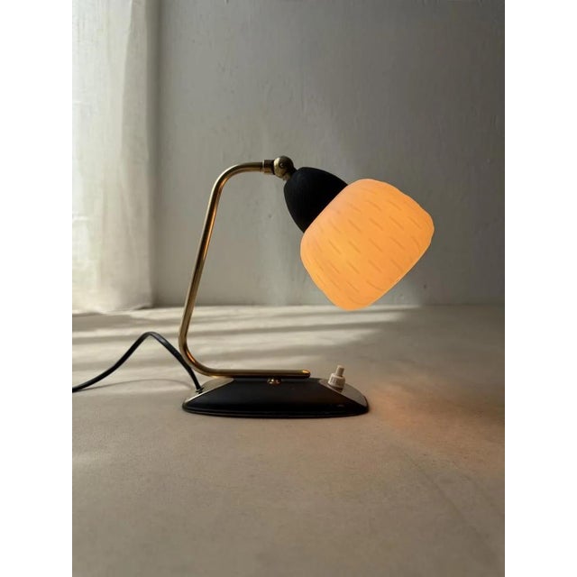 Vintage Brass and Frosted Glass Table Lamp For Sale - Image 4 of 11